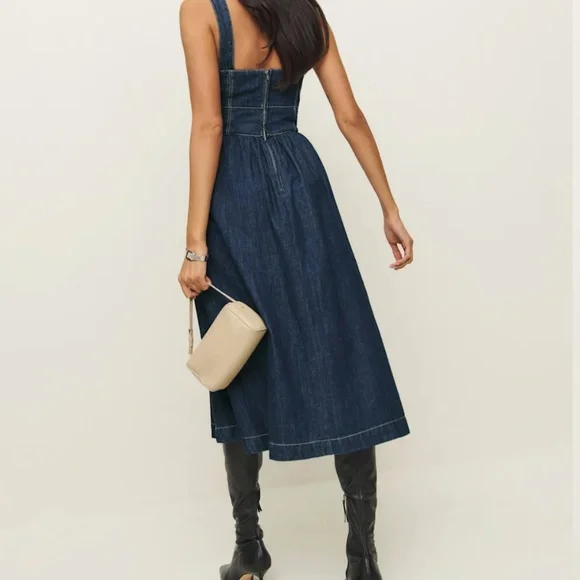 Reformation Tagliatelle Denim Midi Dress Blue - Size 6 - Picture 4 of 6